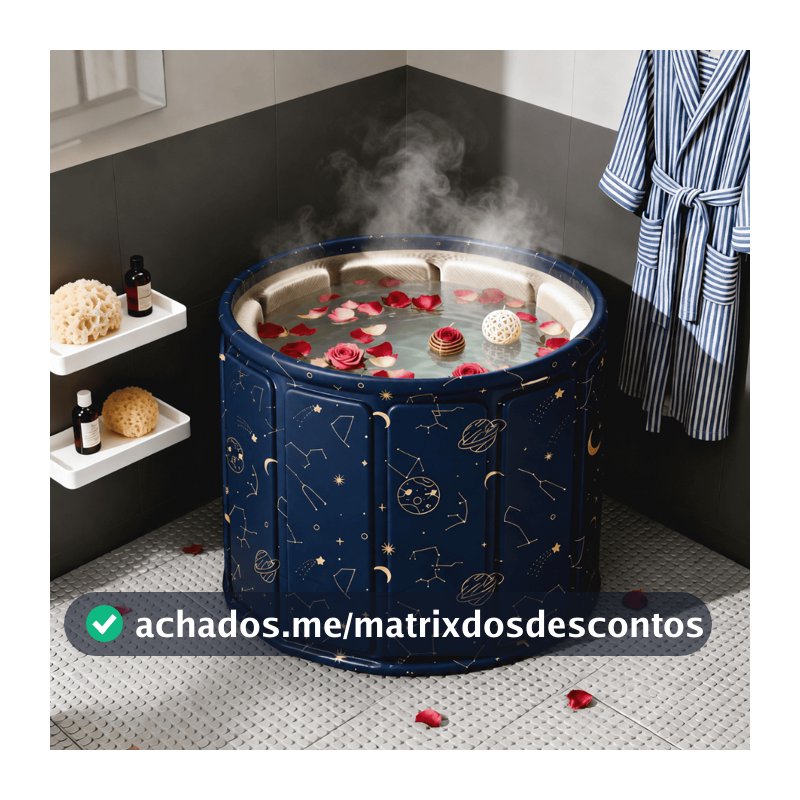 Banheira Dobrável Adulto 70cm 254L Portátil Reforçada com Drenagem Rápida