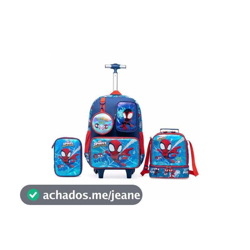 Kit Mochila Rodinha Marvel Lancheira Estojo Escolar Infantil Spider Man