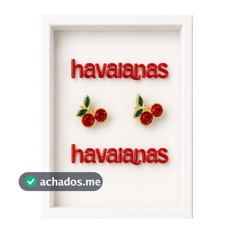 Kit Pins para Chinelos – 1 Par Placa Logo + 1 Par Pingente Cereja | Acessório para Personalização