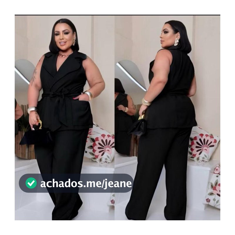Conjunto Feminino Plus Size Alfaiataria Colete Max com Faixa e Calça Pantalona Elegante