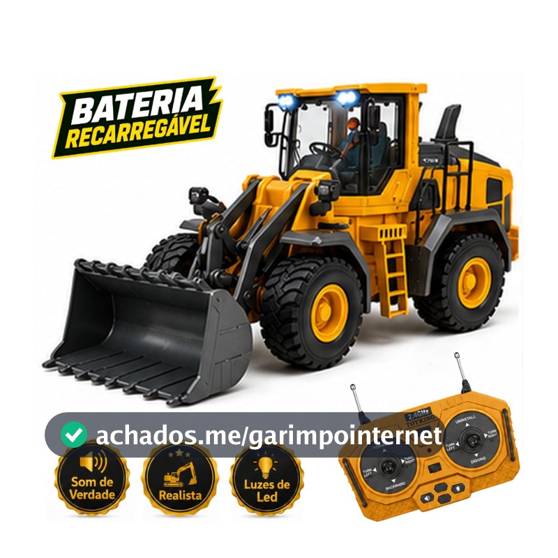 Trator Controle Remoto Pá Carregadeira Recarregável Luz Som Brinquedo de Menino