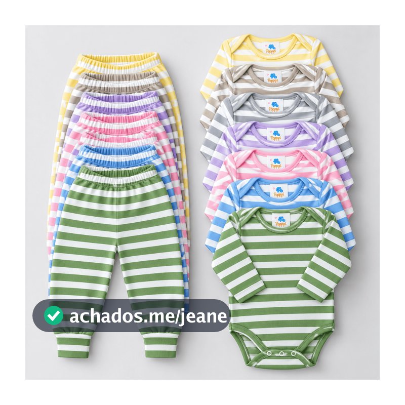 Kit 10 Peças Enxoval Infantil Roupa de Bebê Body Manga Longa e Mijão Vira Pé Listrado Menino Menina