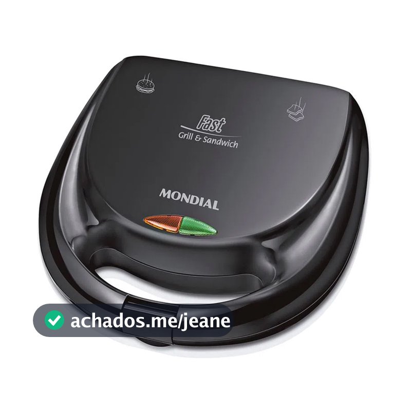 Sanduicheira Elétrica Chapa e Grill Antiaderente Fast Sandwich S-12 220V 750W Preta Mondial