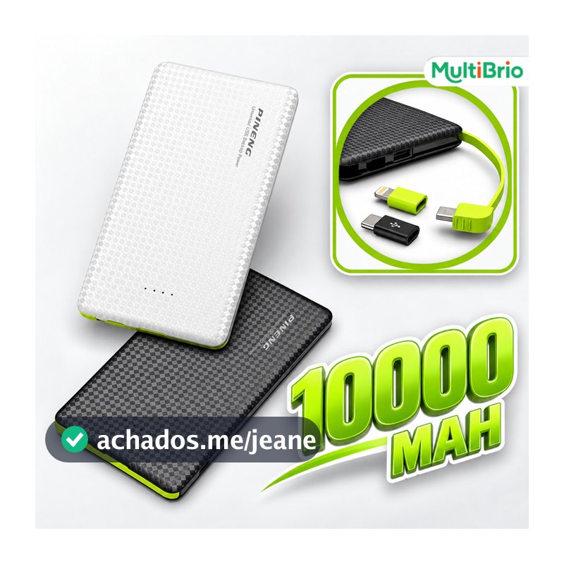 Carregador portátil Pinneng Power Bank 10.000mah com iPhone, adaptador V8