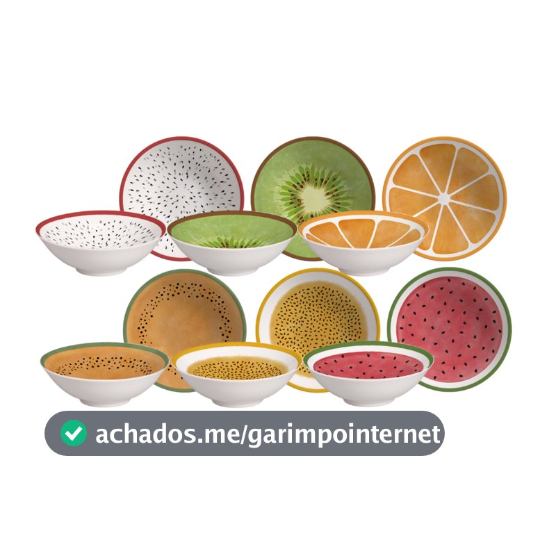 Kit com 6 bowls cumbucas salada de frutas 350 Ml Frutas coloridas Alleanza Cermica