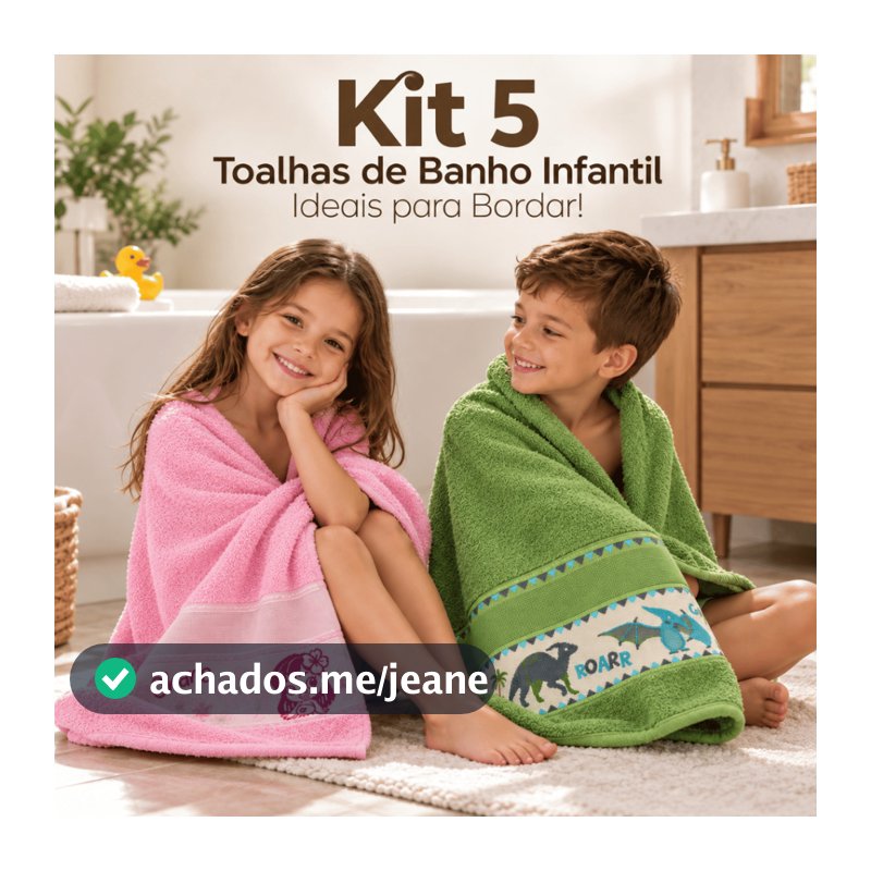 Kit Toalhas de Banho Infantil 5 UN Kids Para Bordar 100% Algodão Desenhos Divertidos Menino e Menina Ponto Cruz Macia