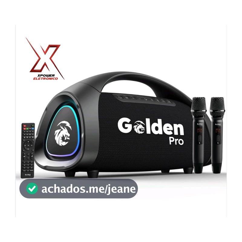 Caixa de som golden pro power box 17 / 2 microfone + controle remoto ipx67
