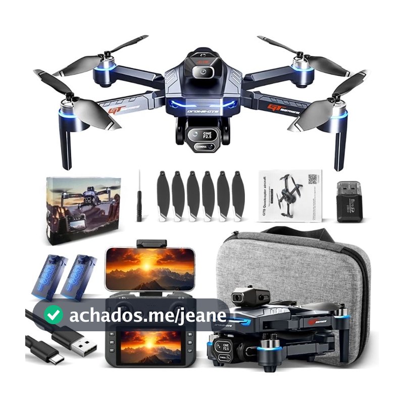 Drone Profissional GT8 com resolucão 4K Tela de 4.3 polegadas dual câmeras 2.4G + 2 baterias Bag Maleta Motor Brushless