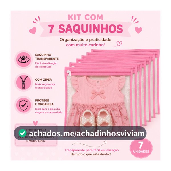 Kit 7 Saquinhos Maternidade Organizador Mala Bebê  Mala/Viagem/Roupa Molhada e Seca