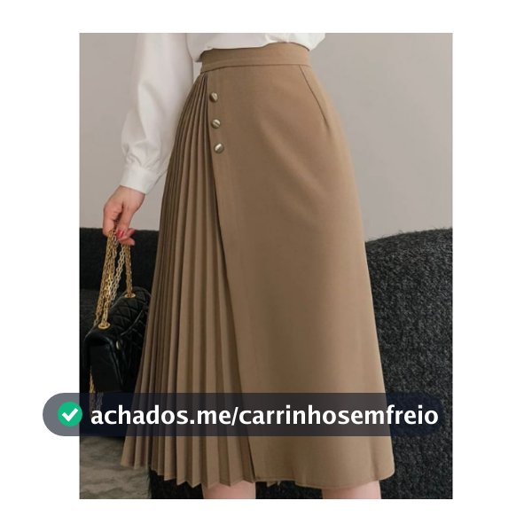 Saia Plissada Alfaiataria Com Botão Moda Evangelica Estilo Coreano SAIA PLISSADA COREANO 3 BOTAO