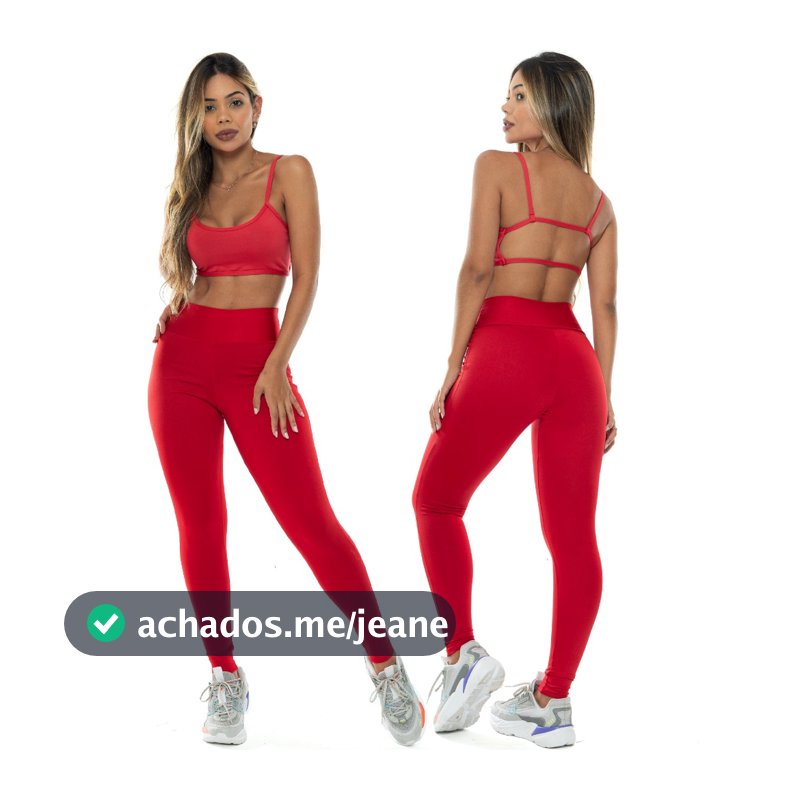 Conjunto Fitness Feminino Calça Legging Forrada E Top Costa Nua Gringa Zero Transparência 080+124