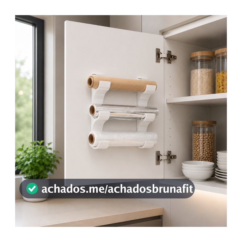 Suporte Organizador De Cozinha Para Rolos Instalação Sem Furos Com Fita Dupla Face Forte