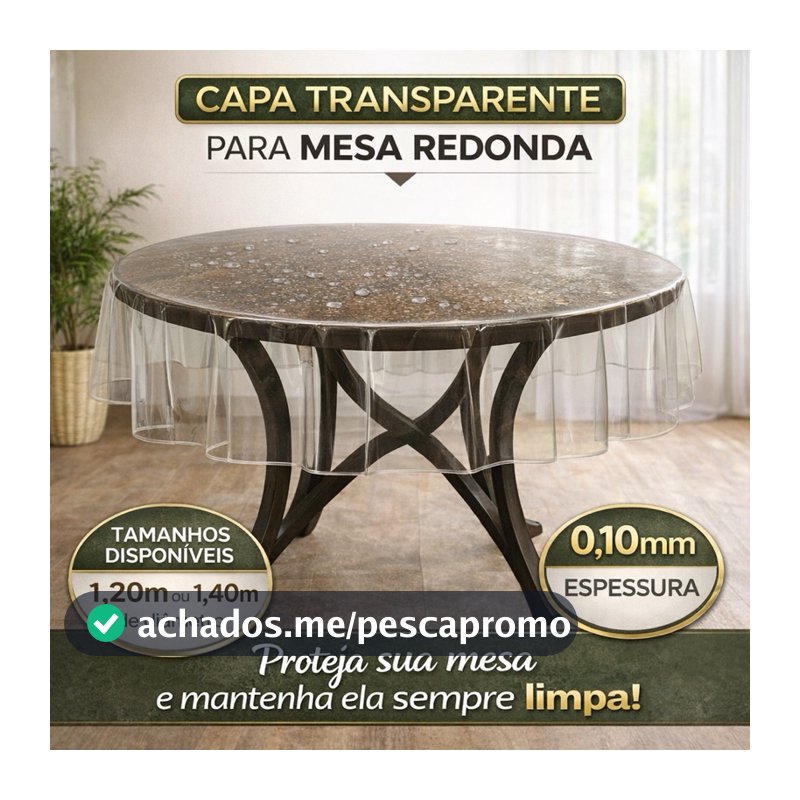 Toalha de Mesa Redonda Plástico Transparente PVC 0,10mm Impermeável 1,40 m para Mesa de 4 Cadeiras