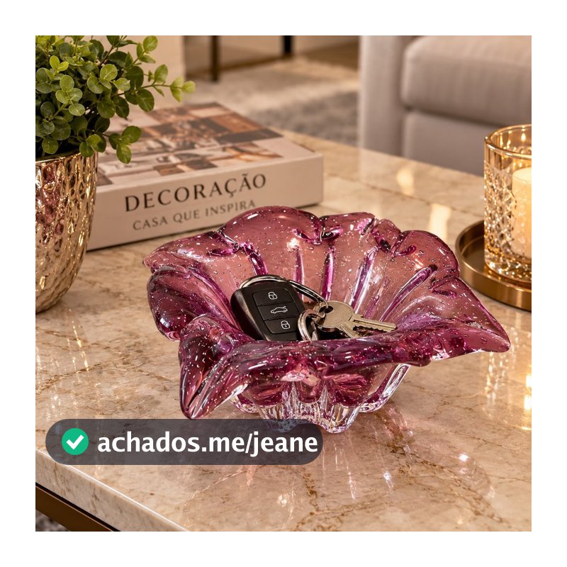 CENTRO DE MESA DECORATIVO DE VIDRO ITALY ROSA 11,5X7CM WOLFF