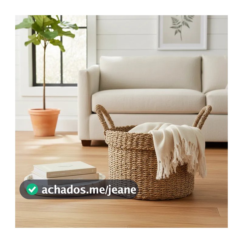 Cesto Decorativo Organizador Multiuso Em Fibra Natural Seagrass Com Alças Estilo Rústico