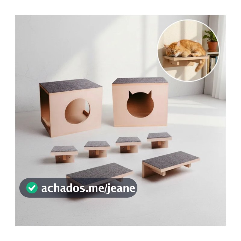 Kit Nicho Casinha Playground Reforçado MDF 15mm Premium  Gatos Arranhador Prateleira Gatil Gatificação Toca Parquinho