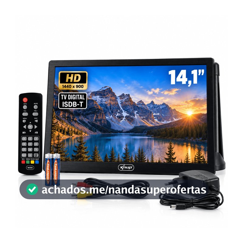Monitor TV Portátil Digital 14.1 Polegadas LED HD 14 USB HDMI SD Controle Remoto Bivolt