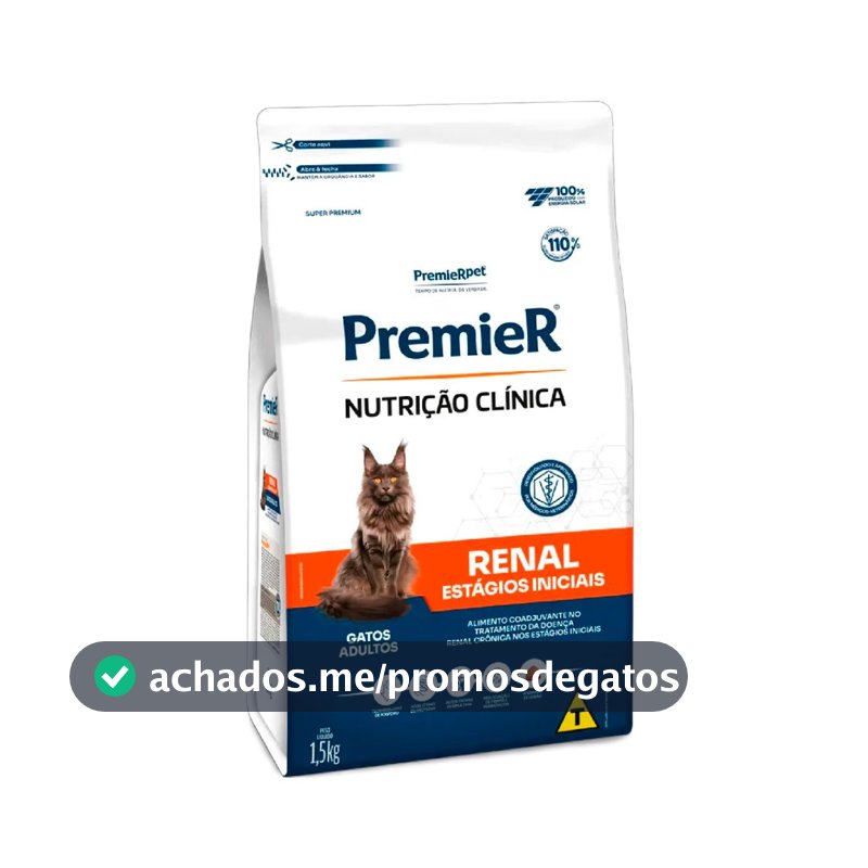 Ração Premier Nutrição Clínica Para Gatos Adultos Renal Estágios Iniciais 1,5kg