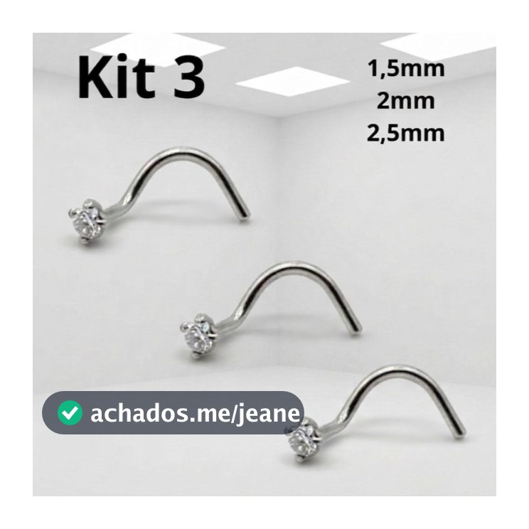 Kit 3 Piercing Nariz Ponto de Luz Nostril Zircônia Aço