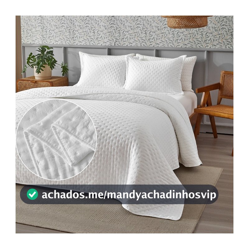 Kit Colcha Cobre Leito 3 Peças 300 Fios Ponto Cruz Macio e Elegante