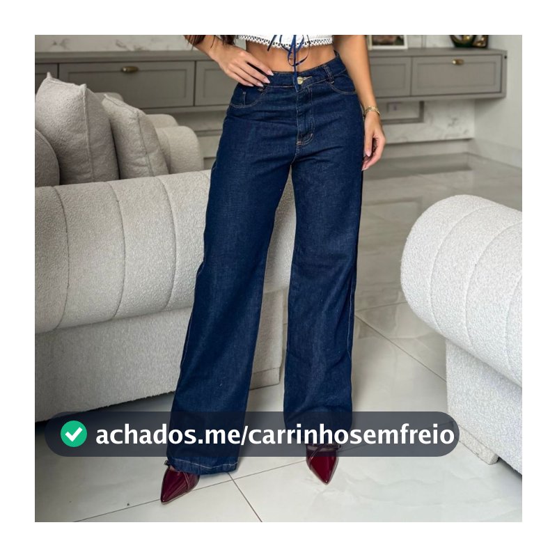 Calça Jeans Feminina Wide Leg Escura Cintura Alta Sem Lycra 100% algodão