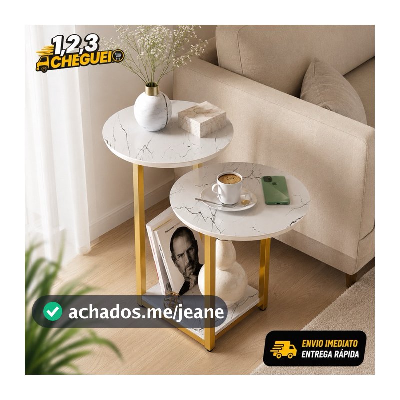 Mesa Apoio Lateral Industrial Sala Decora com 2 Tampos Pés de Ferro Industrial - QUEIMA ESTOQUE