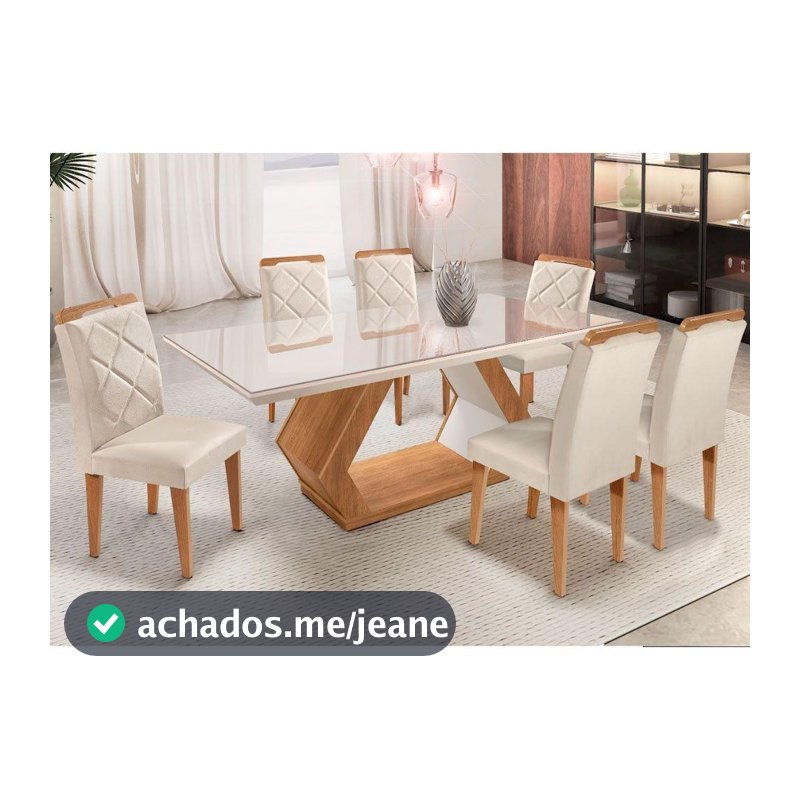 Mesa Alvorada Tp Mdf Vidro Canto Reto 6 Cadeiras Rufato