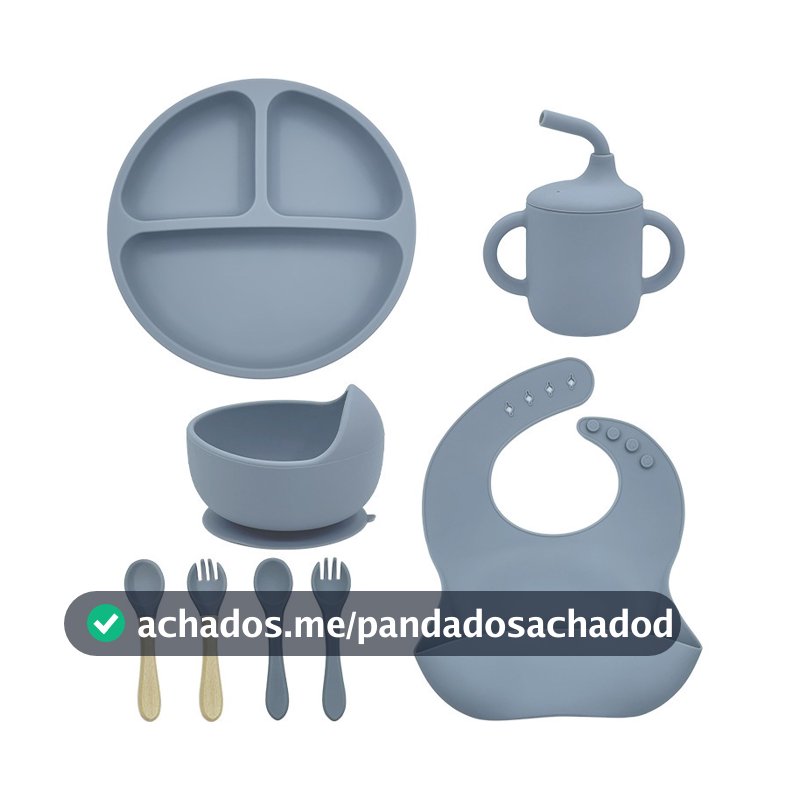 Kit Talheres bebê silicone 4/6/8 Peças Talheres Infantil Com Ventosa Canudo Colher Babador Garfo