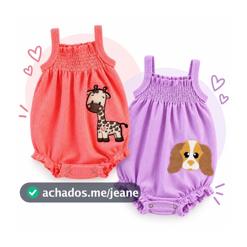 Kit 2 Romper Body Bebê Menina Verão Lastéx Bichinho Sortido
