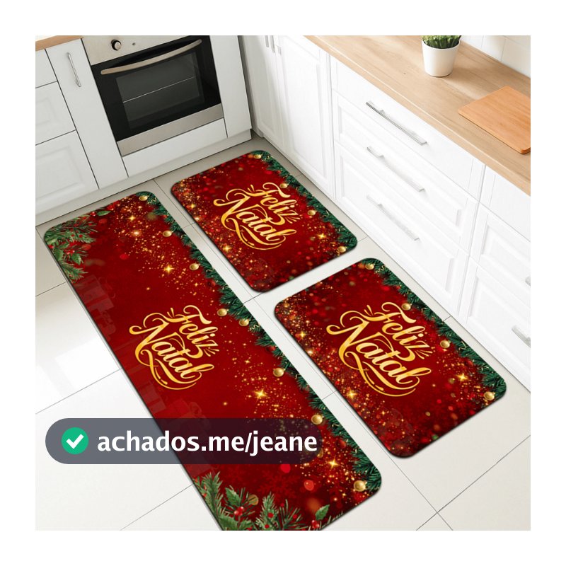 Kit 3 Tapetes Passadeira Para Cozinha Feliz Natal Antiderrapante 120x70cm
