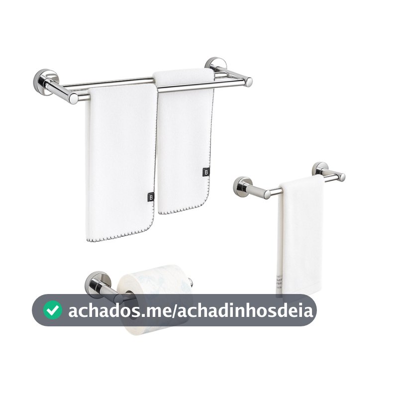 Lumai Kit Suportes de Banheiro 3 Acessórios Toalheiro Duplo - Porta Papel - Toalha de Rosto Aço Inox