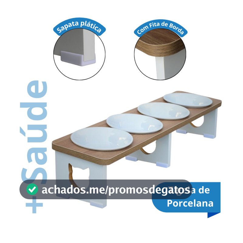Comedouro Bebedouro Gato Elevado Quádruplo Linear Pet MDF