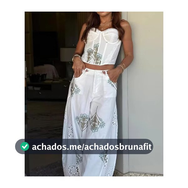 Floral Bordado Espartilho Superior Ilhó Calças De Perna Larga Feminino Conjunto De Roupa De Duas Peças