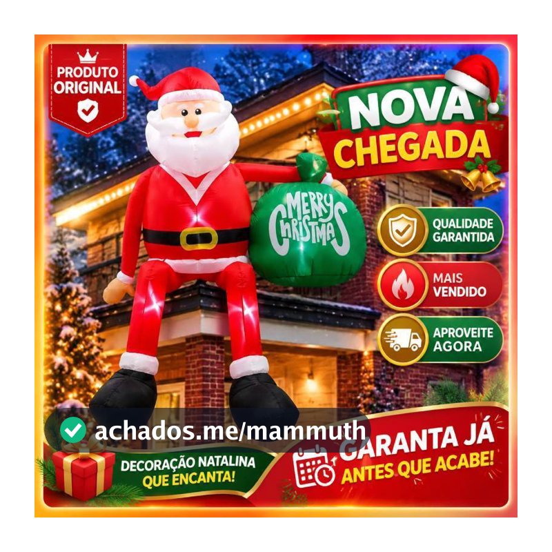 [Envio em 24h]🔥Papai Noel Inflável Natalino Gigante 8 Pés Com LED,Enfeite De Jardim Externo Para Casa Decoração De Natal