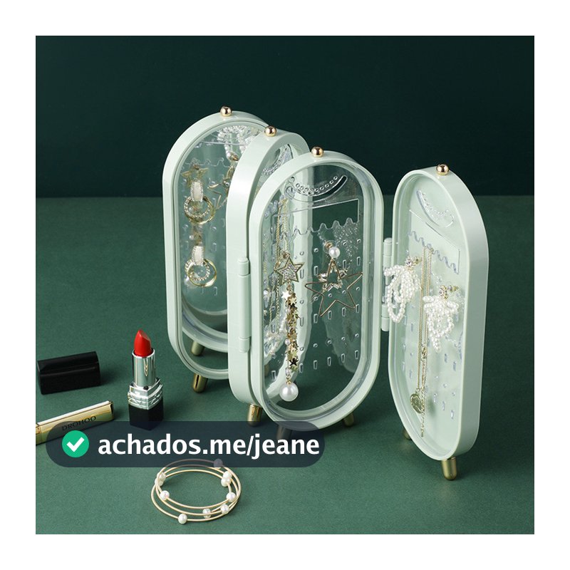 Caixa Organizadora De Joias Com Tela Dobrável Espelho , Suporte De Exibição De Colar De Brinco Transparente Armazenament