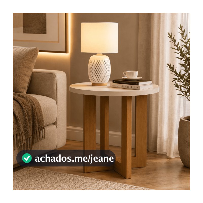 Mesa Lateral Apoio Centro Redonda com Pés de Madeira MDF Retro Canto Sofá Porta Objetos Decoração