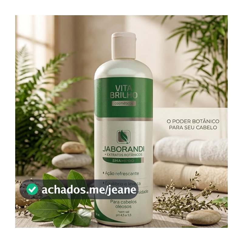 Vita Brilho Shampoo Profissional Jaborandi + Extratos Botânicos 1L com Tampa Combate a Caspa e Hidrata os Cabelos