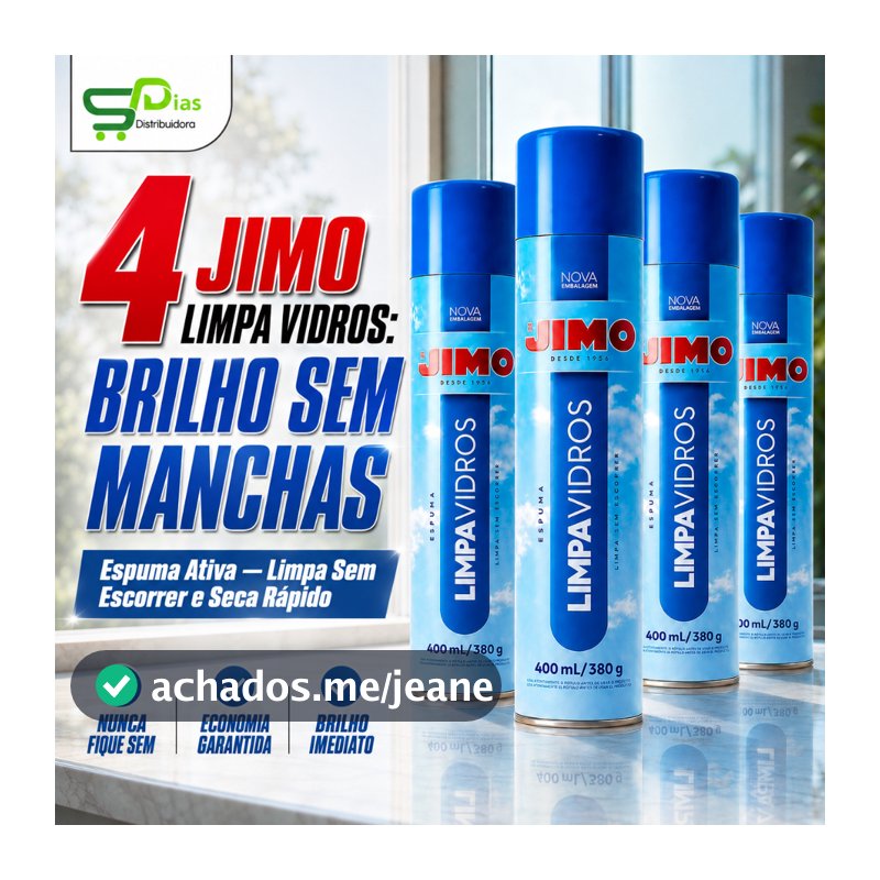 Jimo Limpa Vidros Kit 4 Unidades Limpa Sem Escorrer Brilho Imediato Vidros Espelhos Box e Acrílicos