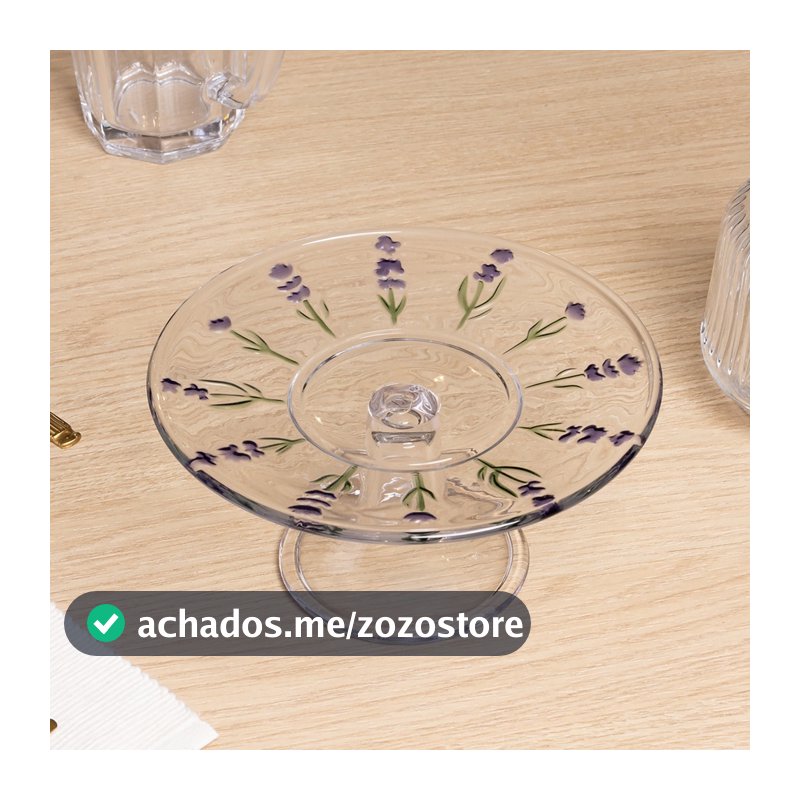 Prato com Pé Lavanda Hand Painting Cristal Wolff Prato para Doces Sobremesas Mesa Posta e Decoração Qualidade Jantar Uso