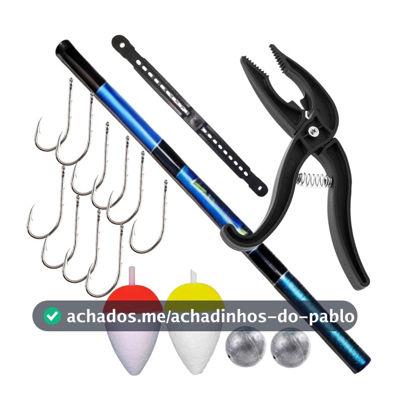 Kit Pesca Essencial Completo Vara Pesca Telescopica 2,10mts Anzois Chumbadas Boinha Enrolador de Linha Alicate Pega Peix