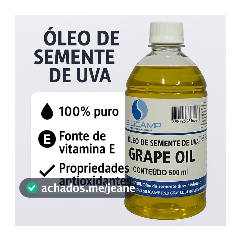 Óleo Vegetal De Semente De Uva 100% Puro E Natural 500 Ml