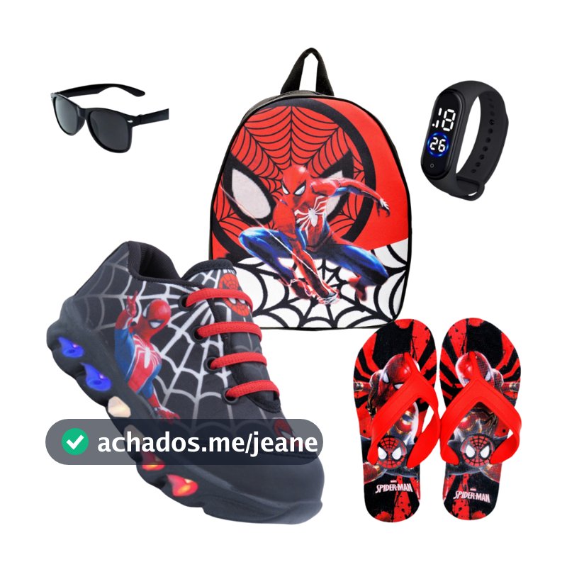 Kit tenis de LED infantil  Aranha masculino mais Chinelo mais Mochila mais Relogio e Oculos