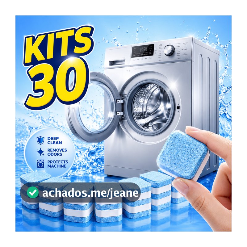 Kit 30 Pastilhas Efervescentes Para Máquina de Lavar Limpeza Profunda Esterilização e Odor