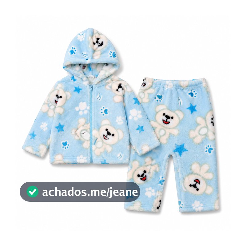 Conjunto Plush Bebê Peluciado Capuz Com Zíper Casaco e Calça