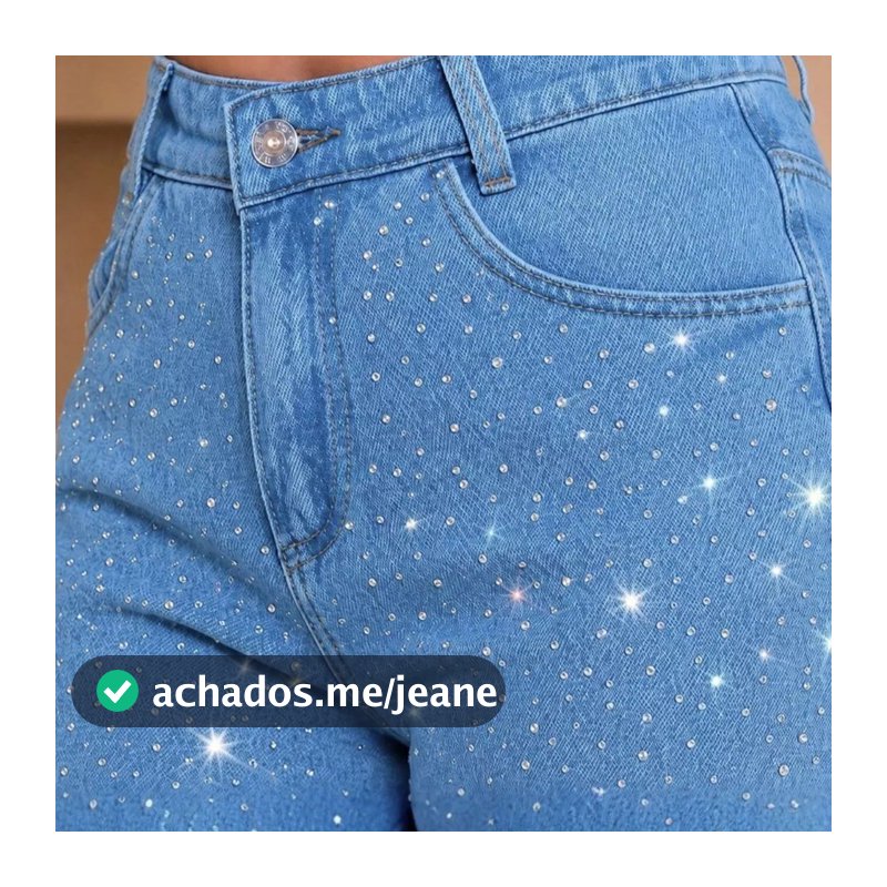 Calça Jeans Feminina Mom Azul Claro com Brilho em Strass PREMIUM – Cintura Alta