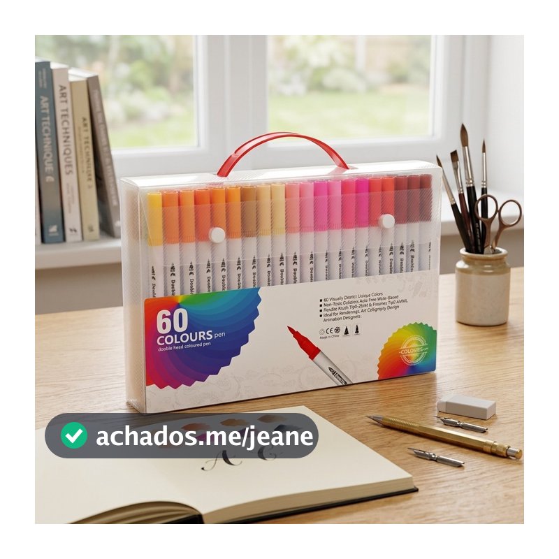 Caneta Dual Brush Desenho Manga Marcador Hidrográfico Canetinha Colorir Ponta Dupla 12 24 36 48 60 Cores Art