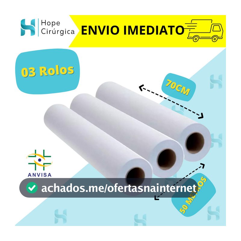 Kit 3 Lençóis Descartáveis de Papel Premium Hospitalar para Maca 70x50 cm cada rolo