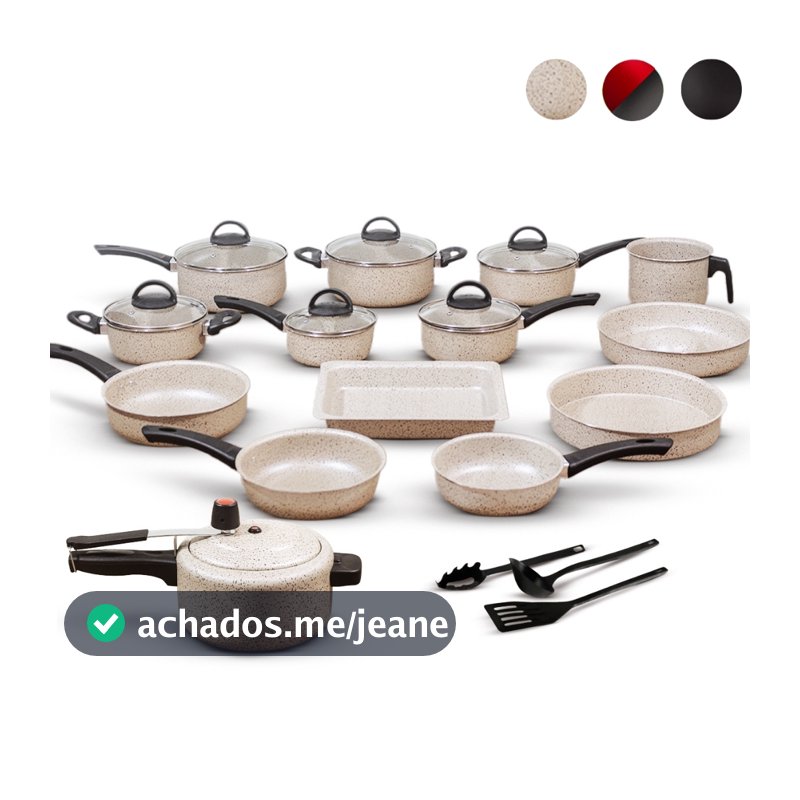 Jogo De Panelas Antiaderente 17 Peças Com Panela De Pressão 3L Conjunto Kit Teflon Tampa de Vidro Panela Cozinha
