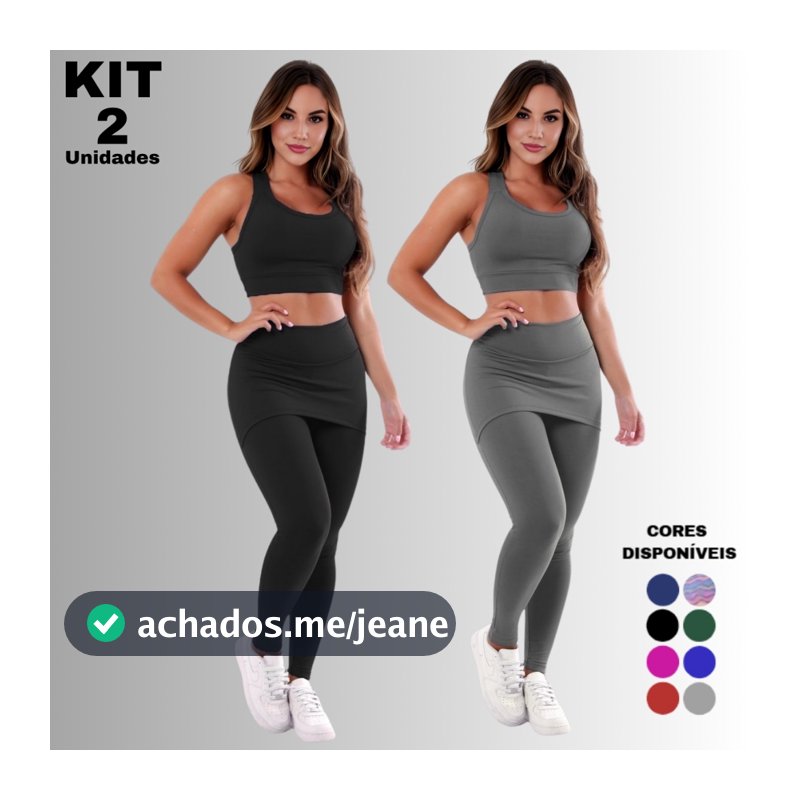 Kit 2 Conjuntos Calça Legging Saia Tapa Bumbum Roupas Femininas De Academia A15