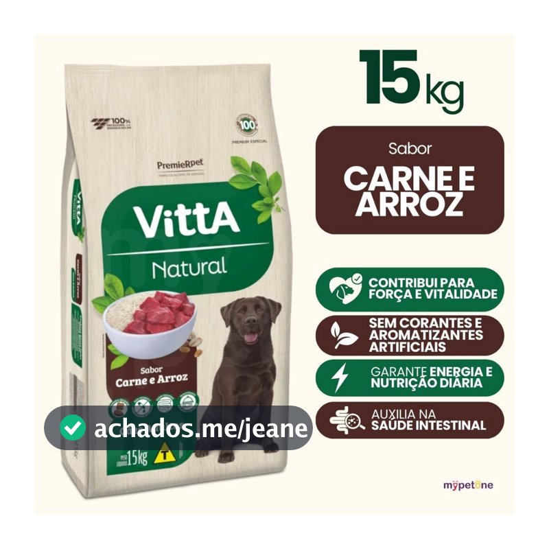 Ração Premier Vitta Natural 15kg Cães Adultos Carne e Arroz Nutrição Completa
